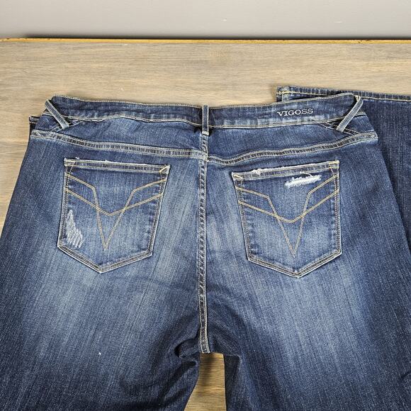 Vigoss Womens Jeans Chelsea Slim Boot Cut Blue Denim Dark Wash Destroyed Size 18 - Picture 6 of 8